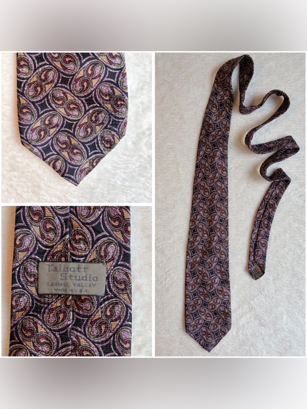 Talbott Studio Men's Paisley Purple Gold Black Silk Woven Designer Classic Tie‎